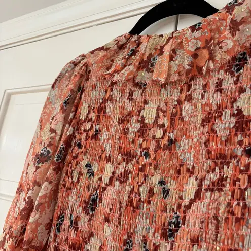 Ulla Johnson Tamara Dress Silk Mini Metallic Floral Print Coral Size 2 Tiered