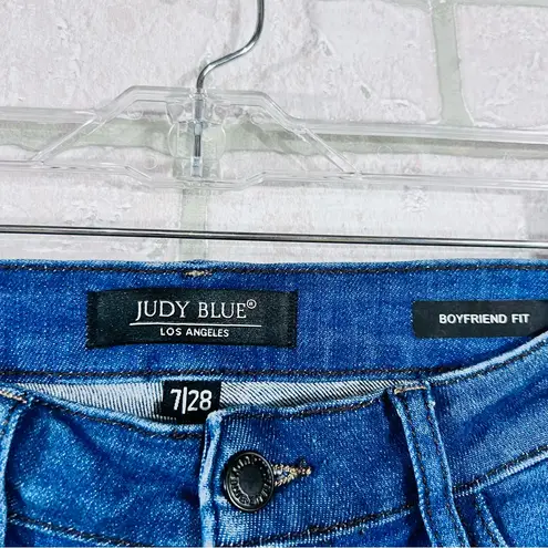 Judy Blue Button Fly Distressed Boyfriend Jeans - Dark Blue Size 7/28