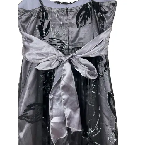 Love Tease Y2K 2000s Black Floral Velvet Burnout Empire Waist Bubble Hem Hoco Dress Sz 3