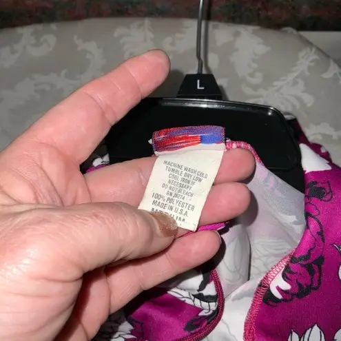 Granada Fushcia Black & White Large Floral Print Zip Front Maxi House Dress Med