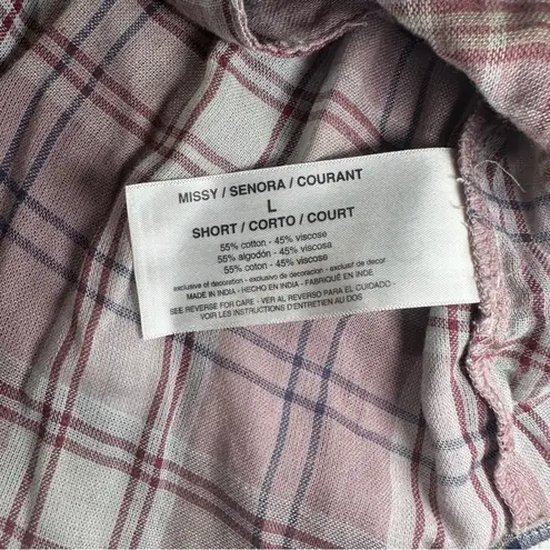 Vintage X America Size L Nadia Embellished Plaid Button Top Rustic Cozy Cabin White Size L