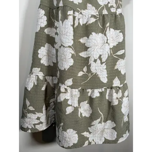 Blu Pepper  Square Neck Tiered Baby Doll Green Floral Dress Cottagecore Small
