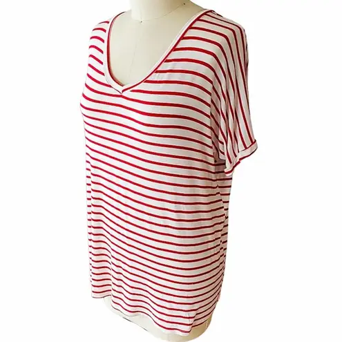 COCO & MAIN Red White Striped Short Sleeve Summer Top ~ Women's Oversized MED