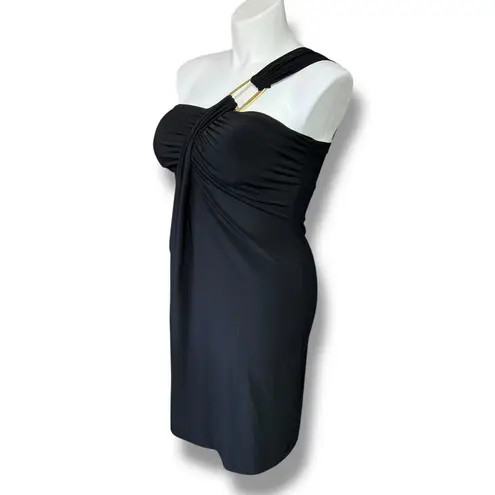Ronni Nicole Vintage Womens One Shoulder Mini Dress Black Gold Y2K 90s Size 12