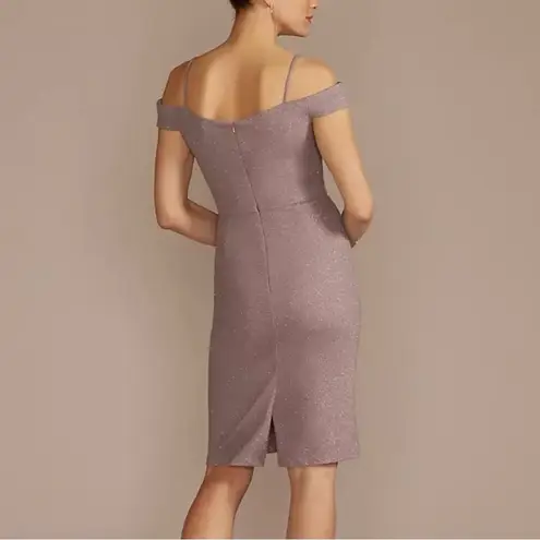 Oleg Cassini David’s Bridal Off The Shoulders Glitter Knit Sheath Dress Size 14 - Image 2