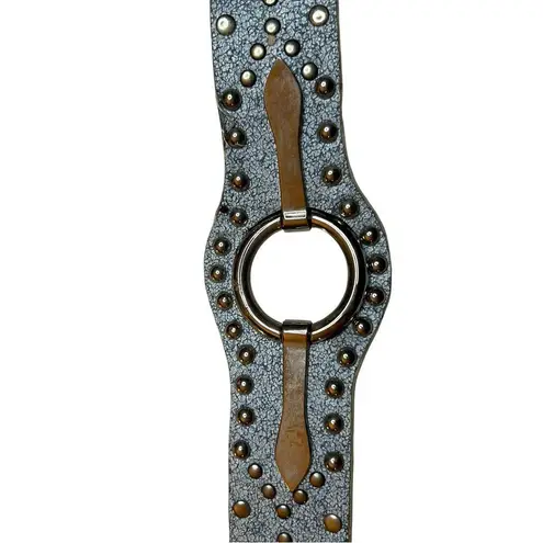 Y2K Western Style Powder Blue Studded Belt with Antique Silver Buckle & Concho