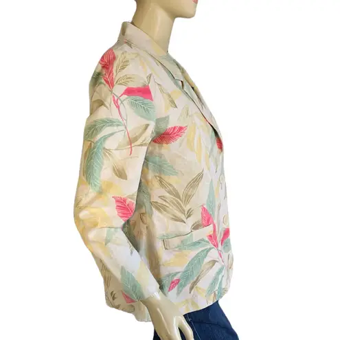 VINTAGE 1990'S ALFRED DUNNER PETITE LINEN BLEND LEAF PRINT MULTI