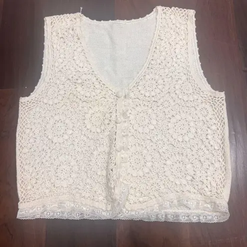 Y2K Crochet Lace Vest – Vintage Boho Vibes Size M