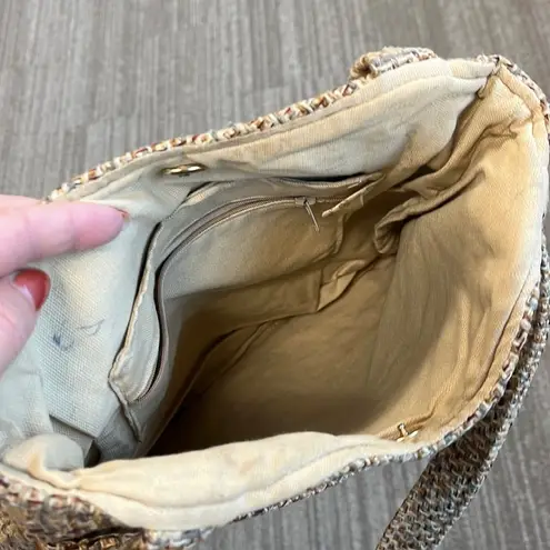 Vintage Purse Multicolored Tweed Faux Leather Handbag Shoulder Bag Brown