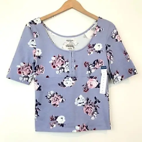 Arizona Jeans NEW ARIZONA JEAN CO Purple Pink White Floral Short Sleeve Y2K Cotton Top JUNIORS