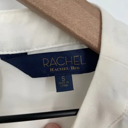 Rachel Rachel Roy Cream Black Stripe Long Sleeve Button Up Blouse Shirt Top S White