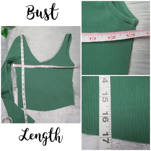 Topshop Green Ribbed One Long Sleeve Tank Crop Top Tee Women’s Size 4