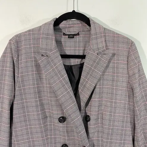 Attention Vintage Y2K Pink & Grey Plaid Hip Length Double Breasted Blazer Size M