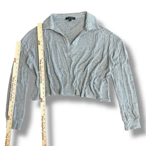 Y2K FORE Gray Ribbed Knit Collared Crop Top Preppy Minimal Streetwear Women’s M Size M