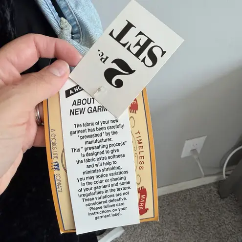 NWT Vintage 90s Tickets Clothing Western 2 Piece Crushed Velvet Dress Denim Vest Black