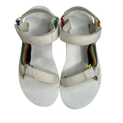 Teva Size 7 Sandals Original Universal Pride White Rainbow 1125890 Adjustable