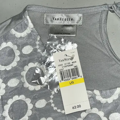 Van Heusen NWT Size L Gray - White Floral Embroidered Overlay Tank Top Blouse