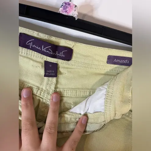 Gloria Vanderbilt Cotton Spandex Amanda Yellow Splashy Logo Pockets Pants Sz 12