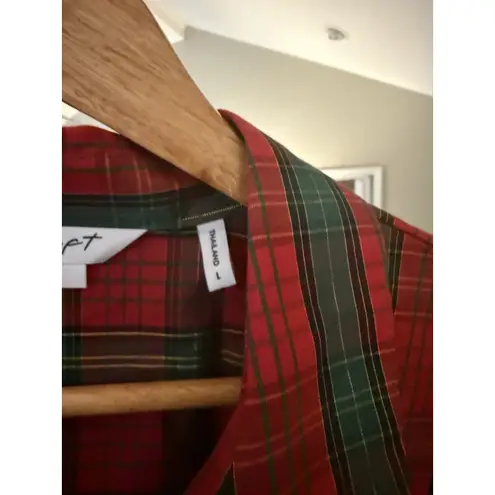 Foxcroft wrinkle free red green tartan plaid button blouse shirt top Size Large