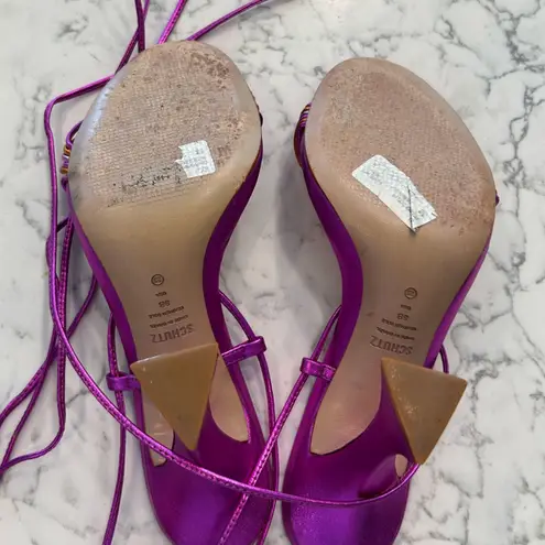 Schutz Arceli Metallic Magenta & Orange Strappy Open Toe Heels Size 8
