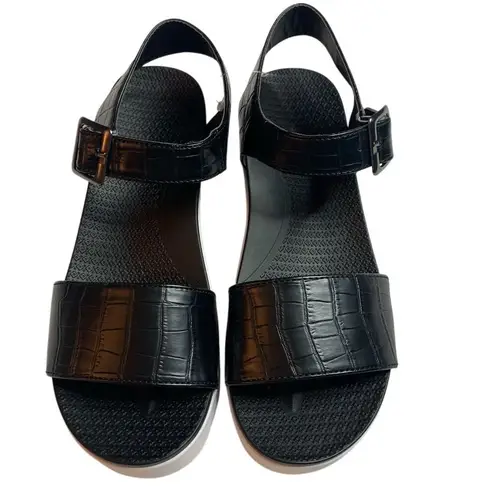 MUK LUKS Women's Slingback Sandals Black Faux Croco Platform Size 11