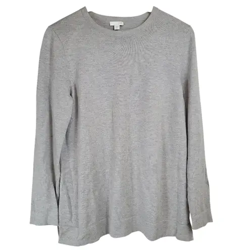 J Jill Gray Crew Neck Long Sleeve Cotton Blend Sweater Women Size S