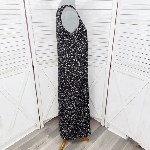Vintage 90s Y2K Kathie Lee Floral Sleeveless Shift Maxi Dress Black Pink Medium
