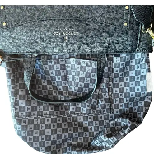 London Fog Sophia Studded Black Tote Bag NWT Faux Leather Gold Hardware
