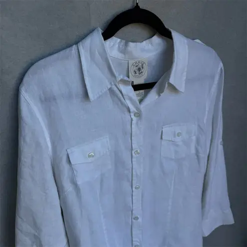 CHAUS Organic Linen Women's White Button