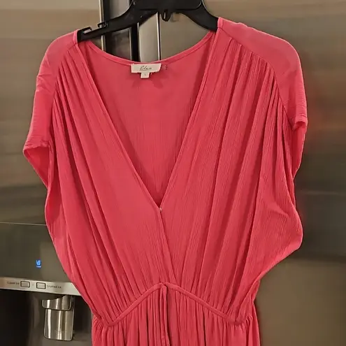 Elan 💕💕 Deep V-Neck Wrap Maxi Coverup Dress ~ Pink Large NWOT