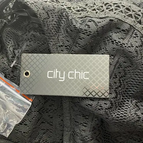 City Chic Dreamy Lace Frilled Top Black