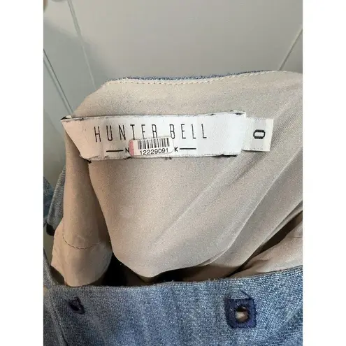 Hunter Bell Alex Denim Wide Leg Crop Jumpsuit Tie Straps With Side Zip Size 0