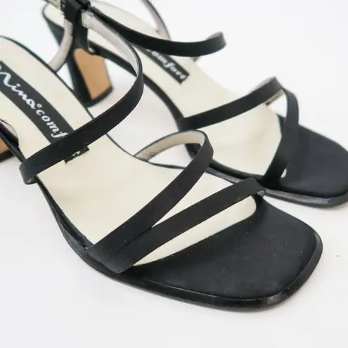 Nina Vintage Y2K Comfort Black Satin Strappy Heels