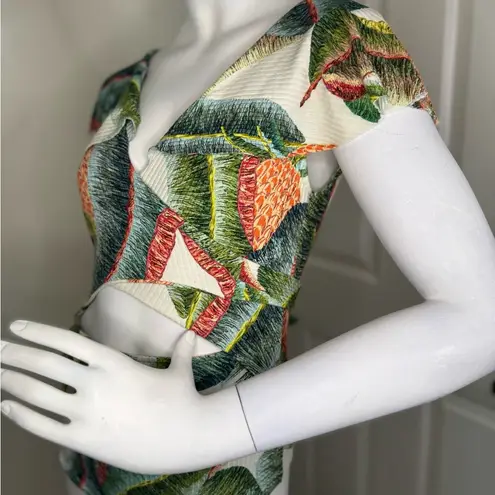 Farm Rio Green and Orange Asymmetrical Cut Out Bodysuit