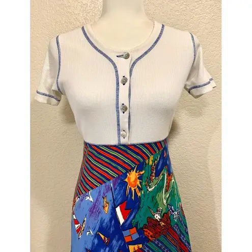 carole little Sport Petites Vintage 80s White Graphic Skirt Button Dress
