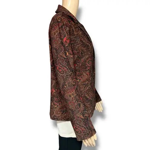 Briggs New York Vintage Womens Jacket Blazer Paisley Print Black Brown Red Small
