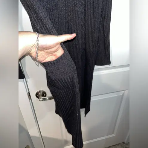 Black Ribbed Stretchy Long Sleeved Cardigan Duster Length Size Large