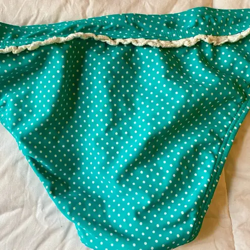 Y2K Vintage 90s Blue Polka Dot String Bikini Size Medium White Ruffle