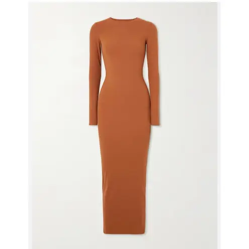SKIMS Fits Everybody Crew Neck Long Sleeve Dress - Bronze size XS (New)