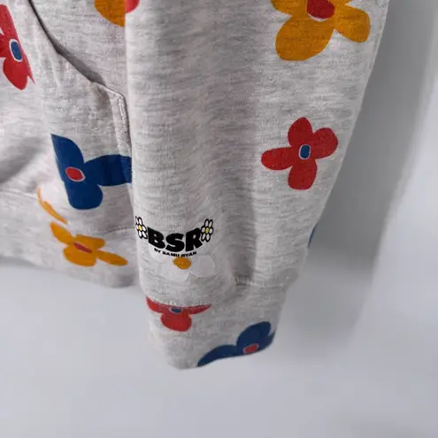 BSR by Samii Ryan Sweatshirt Womens S Gray Whimsical Flower Power Cotton Blend