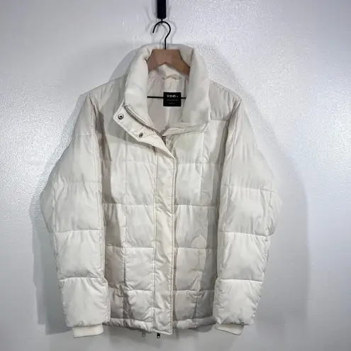 YPB Cream Puffer Jacket Women's Large Winter Quilted Coat Warm Zip Snap Neutral White