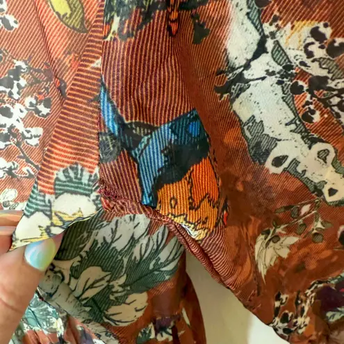 Hemant & Nandita Anthropologie Zeri Floral Peasant Midi Dress size 16 Brown