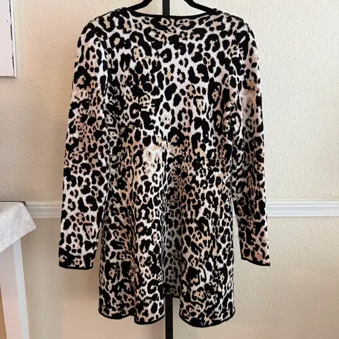 Leopard Print Open Front Cardigan Lightweight Knit Neutral Layering Oversized Black - Image 2