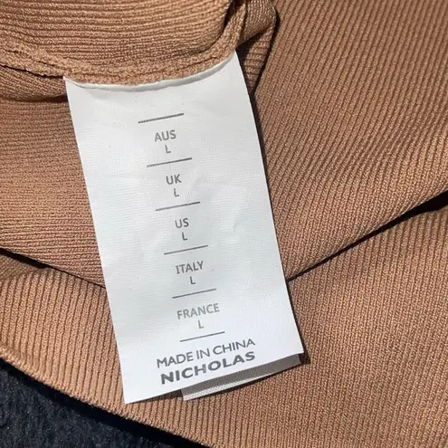 NICHOLAS Gael Cropped Crystal Long Sleeve Top in Nude Silver Size L