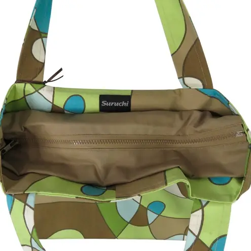 Y2k Vintage Suruchi Green & Blue Geometric Abstract Tote Shoulder Bag Beaded