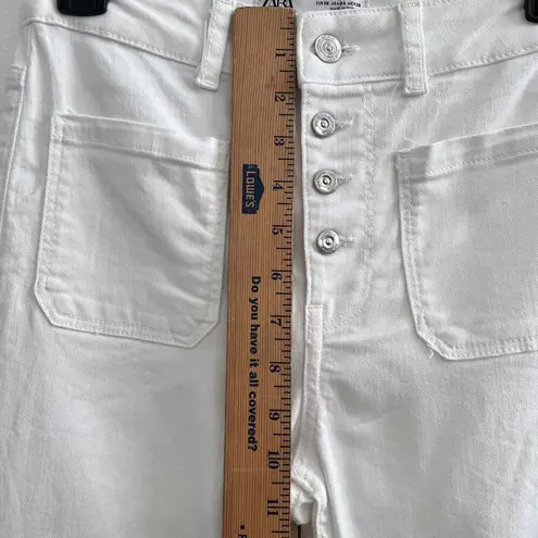 ZARA NEW  White High Waisted Flared Jeans Button Fly Frayed Hems Size 4