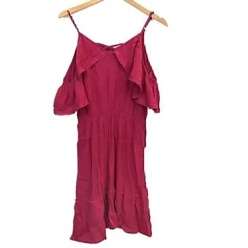 Wild Pearl NEW NWT Ruffle Dress Magenta Pink Cold Shoulder Cutout Mini Shift XS