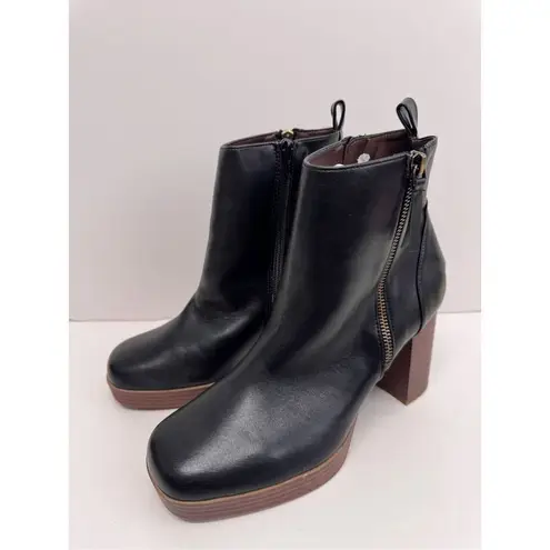 White Mountain Ankle Boots Size 9.5 Black Square Toe Block Heel Side Zip NEW