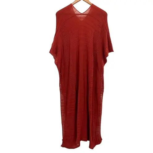 Mersea Crochet Loose Knit Tunic Kaftan Coverup Dress Red