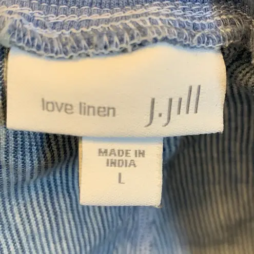 J.Jill  Blue White Stripe 100% Linen Cropped Pants Size Large EUC #VEG-0142